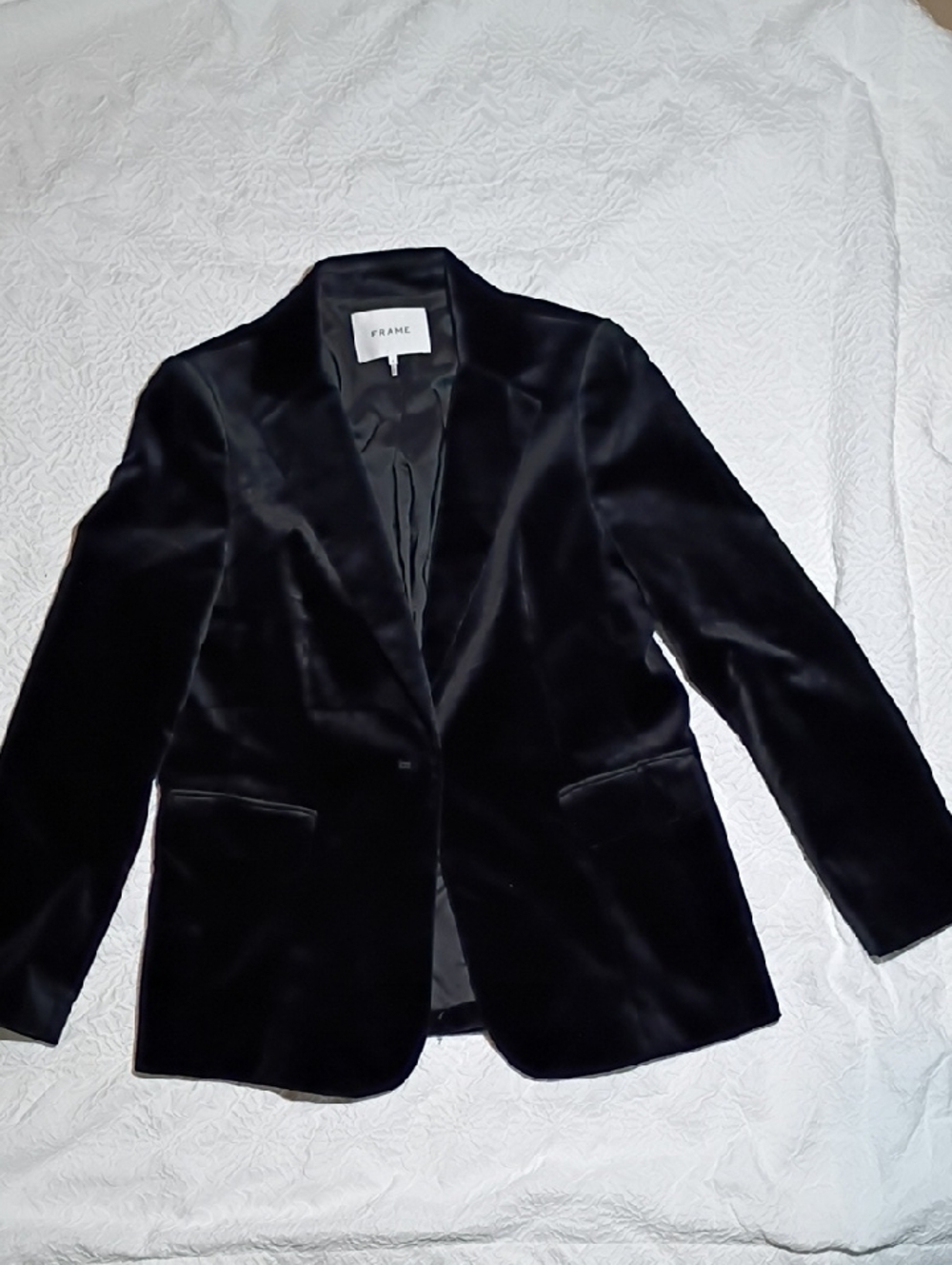 Frame Denim Black Velvet Tailored Blazer